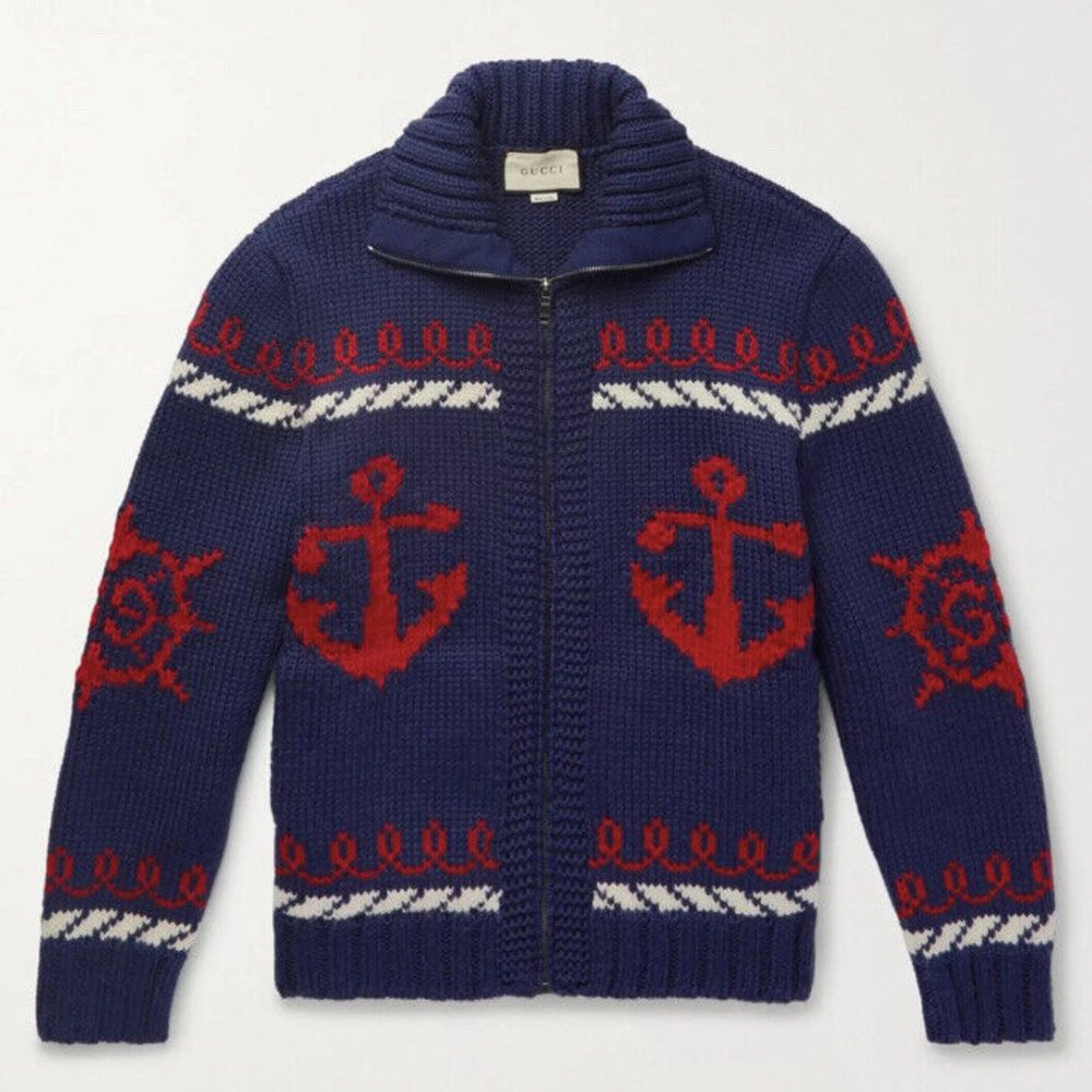 ⚓ GUCCI Relaxed Intarsia Wool Zip-Up Cardigan – Men’s Size M – LIMITED EDITION ⚓
